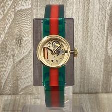 銀座本店で、グッチのYA143501 143.5 ヴィンテージウェブ スケルトン仕様のスクエアケースのバングルウォッチ腕時計を買取いたしました。状態は未使用品です。