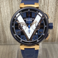 銀座本店で、ルイヴィトンのモデル番号がQA090Zのタンブールダミエコバルト MY LV オトマティックのK18×SSケースのラバーベルト自動巻き腕時計を買取いたしました。状態は新品です。