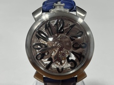 大阪心斎橋店でガガミラノのリューズが破損してしまっている手巻き時計マヌアーレ48を買取しました。状態は使用に支障をきたすジャンク品です。