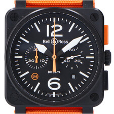 大阪心斎橋店の出張買取にて、ベル＆ロスの2015年モデルである、世界限定500本リミテッドエディションのカーボンオレンジ自動巻き腕時計・BR0394‐O-CAを高価買取いたしました。状態は綺麗な状態のお品物です。