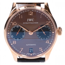 広尾店でIWCのIW500124、ポルトギーゼ7デイズパワーリザーブシースルーバック自動巻き腕時計を買取いたしました。状態は綺麗な状態の中古美品です。