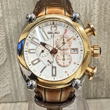 銀座本店で、セイコーガランテのK18PG×ブライトチタン製、GMTクロノグラフ自動巻き時計/SBLA024を買取ました。状態は綺麗な状態の中古美品です。