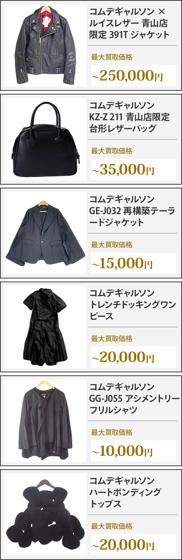 コムデギャルソン買取相場例