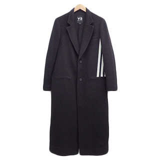 ワイスリー W 3STP TLD COAT アルパカ混 サイドライン入り ロングチェスターコート 中古品
