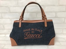 浜松鴨江店にて、グッチ(GUCCI)の348715　インディゴ　デニムキャンバス×レザー 　トートバッグ　ブティックライン（通常使用品）を買取致しました。状態は通常使用感があるお品物です。