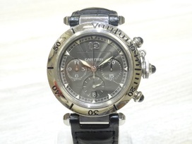 エコスタイル銀座本店でカルティエの2113 黒文字盤 パシャクロノ 腕時計を買取致しました。