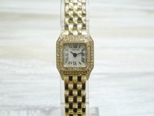 時計買取の銀座本店で、カルティエのミニパンテール 750 純正 2重ダイヤモンドベゼル時計を買取致しました。状態は通常使用感があるお品物です。