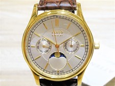タケオキクチ 070-01416　白文字盤　ムーンフェイズ　クオーツ　腕時計 買取実績です。