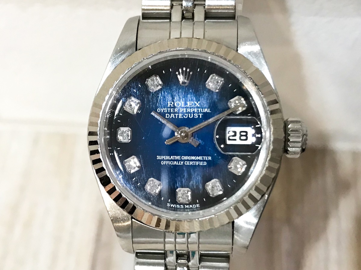ロレックスのデイトジャスト Ref.69174G 10Pダイヤ U番 SS×WG ブルーグラデーション 自動巻き時計の買取実績です。