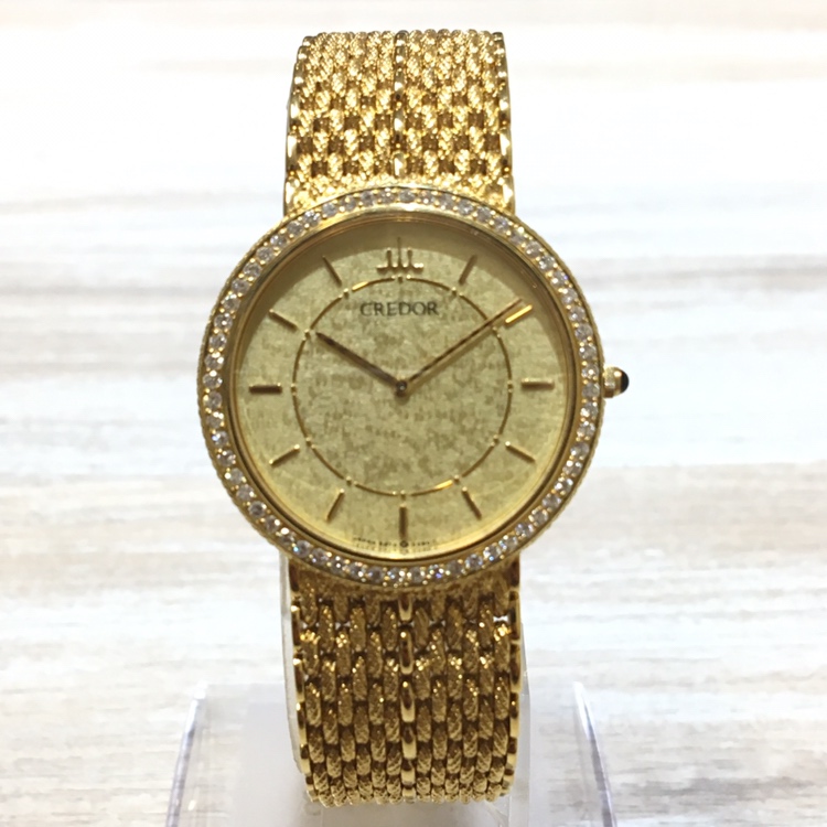 セイコーの750YG クレドール ダイヤモンドベゼル 金無垢 腕時計をブランド品買取のエコスタイル銀座本店で買取致しました。 買取価格・実績