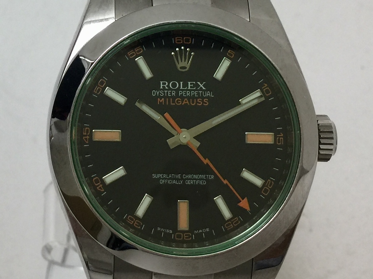 ロレックスのミルガウス Ref.116400GV SS グリーンサファイアガラス 黒文字盤 自動巻き時計の買取実績です。
