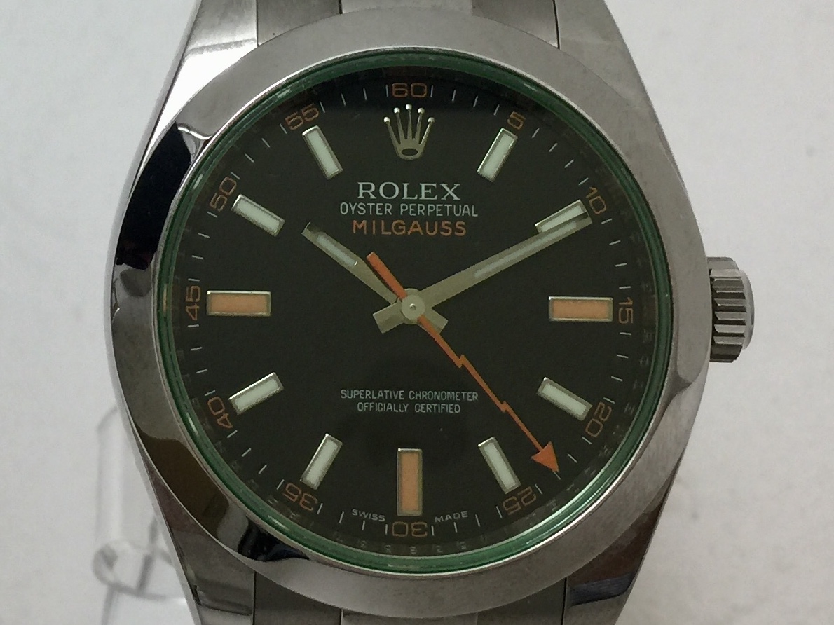 ロレックスの時計のミルガウス Ref gv Ss グリーンサファイアガラス 黒文字盤 自動巻き時計の買取実績です 19年11月19日公開の情報です エコスタイル