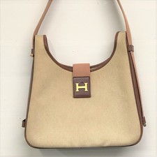 エルメス サンダ ベージュ×ブラウン レザー×キャンバス ショルダーバッグ 買取実績です。