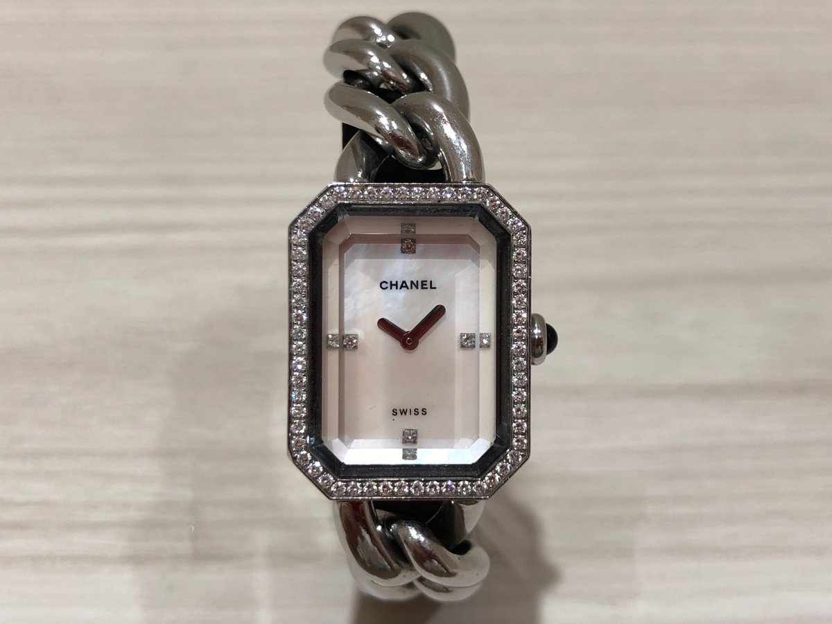 シャネルのプルミエール S/S 4Pダイヤ シェル文字盤 H1063 チェーンベルト 腕時計の買取実績です。