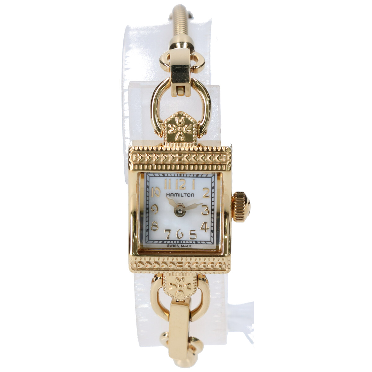 ハミルトンのH312310 ゴールド スクエアフェイス シェル文字盤 ブレスレットウォッチ クォーツ腕時計の買取実績です。