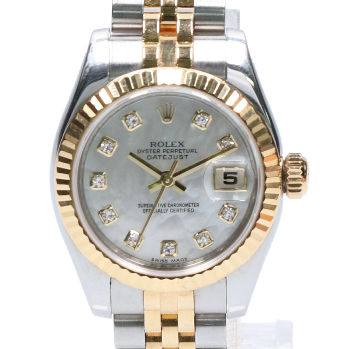 ロレックスのV番 179173G ホワイトシェル文字盤 10Pダイヤインデックス 自動巻き腕時計の買取実績です。