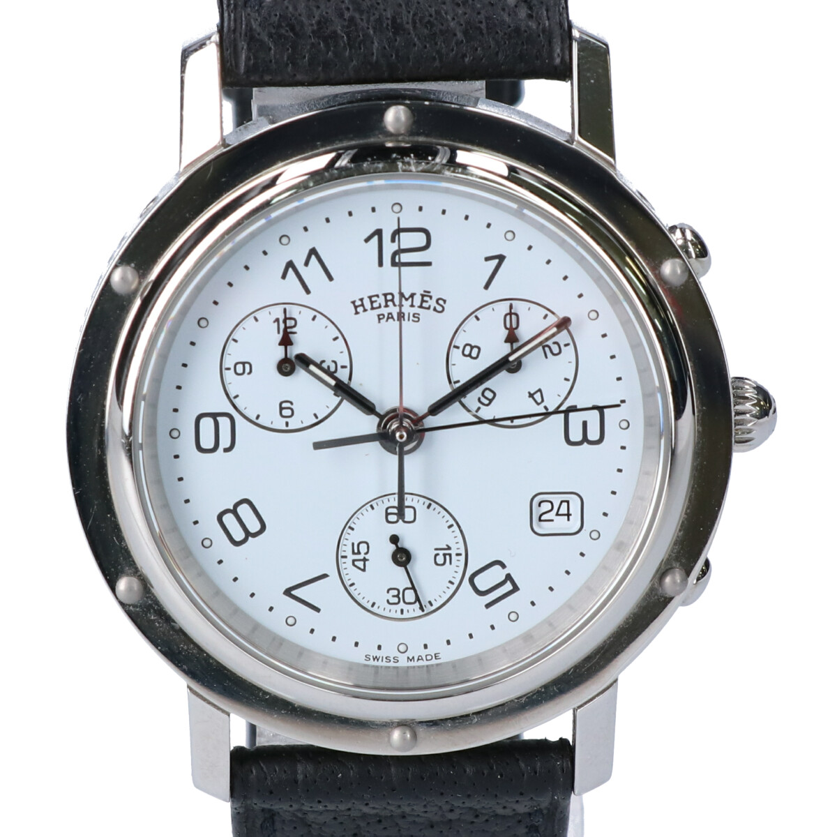 エルメスのCL1.910 クリッパークロノ 白文字盤 革ベルト クオーツ腕時計の買取実績です。