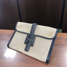 エルメス ジジェPM　レザー×キャンバス　トワルアッシュ　クラッチバッグ 買取実績です。