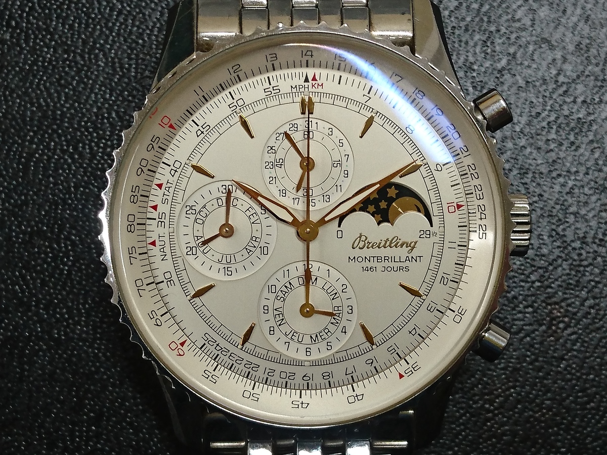 ブライトリングのA19030(Ref:A193G92NP) モンブリラン1461 クロノグラフ ムーンフェイズ 自動巻き腕時計の買取実績です。