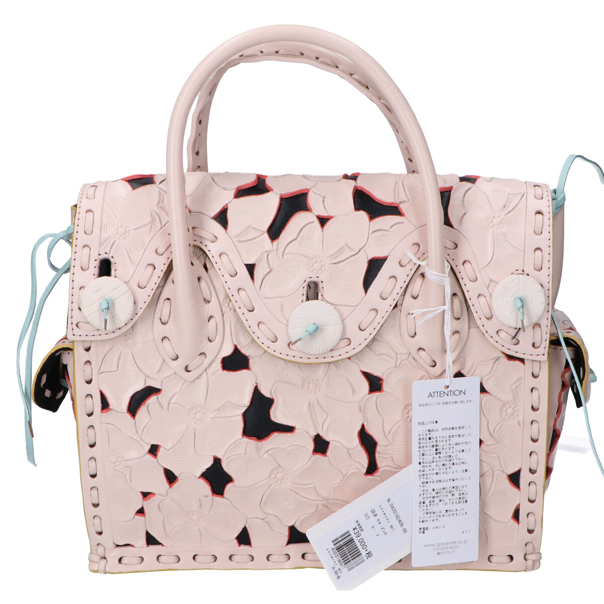 グレースコンチネンタル カービングバッグ サイズM ピンク レザー  