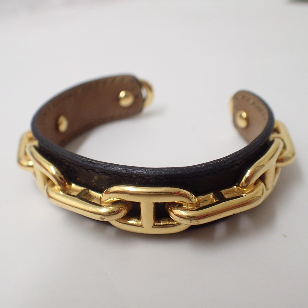 エルメス コリエドシアン ベルト ゴールド レザー ブラック HERMES