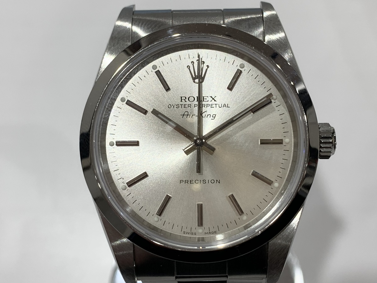ロレックスの14000 X番 シルバー文字盤 エアキング SS 自動巻き時計の買取実績です。