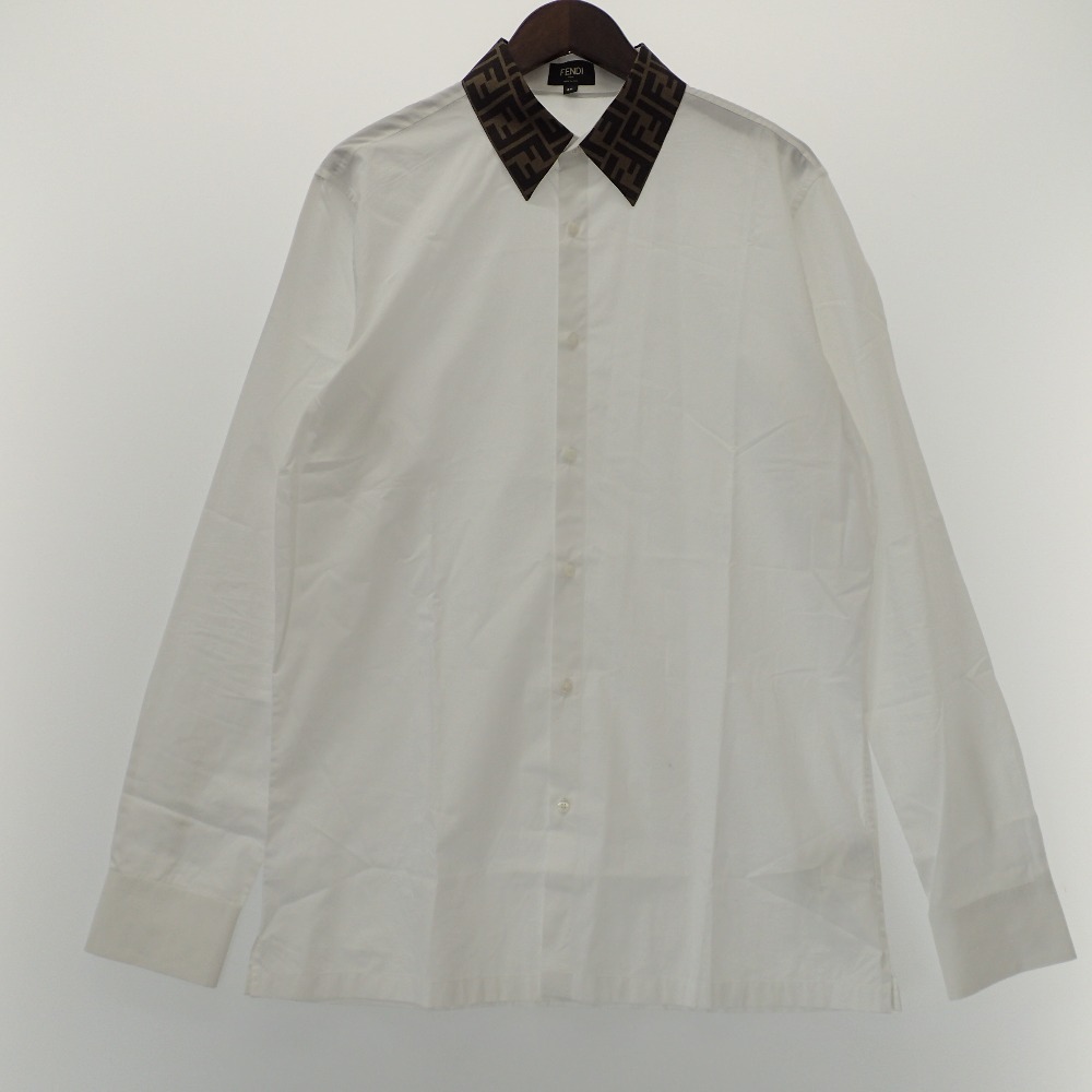 フェンディのホワイト FS0751 A4S6 襟シルク/ズッカ柄 コットン長袖シャツの買取実績です。