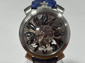15653の裏スケルトン レザーベルト マヌアーレ48 手巻き時計の買取実績です。