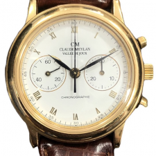 大阪心斎橋店の出張買取にて、クロードメイランのK18ローズゴールドケースにバルジュー23が搭載された裏スケ手巻クロノグラフ腕時計を高価買取いたしました。状態は通常使用感のお品物です。