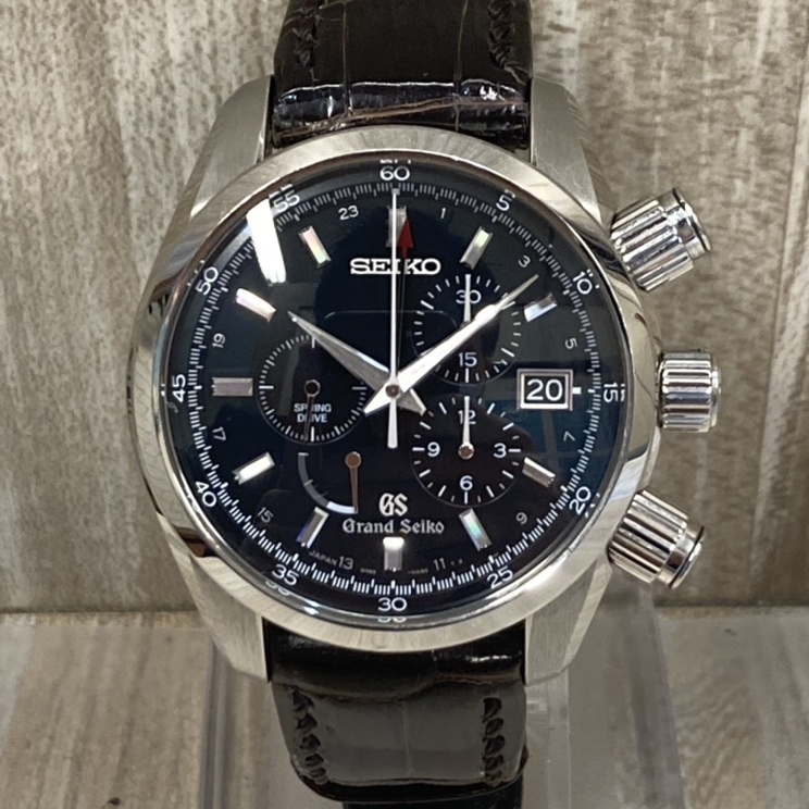 セイコーのCal.9R86 スプリングドライブ クロノグラフ機能付き シースルーバック クロコダイルベルト腕時計 SBGC007の買取実績です。