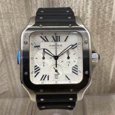 銀座本店で、カルティエののサントスドゥカルティエXLのクロノグラフ自動巻き腕時計WSSA0017を買取いたしました。状態は若干の使用感がある中古品です。