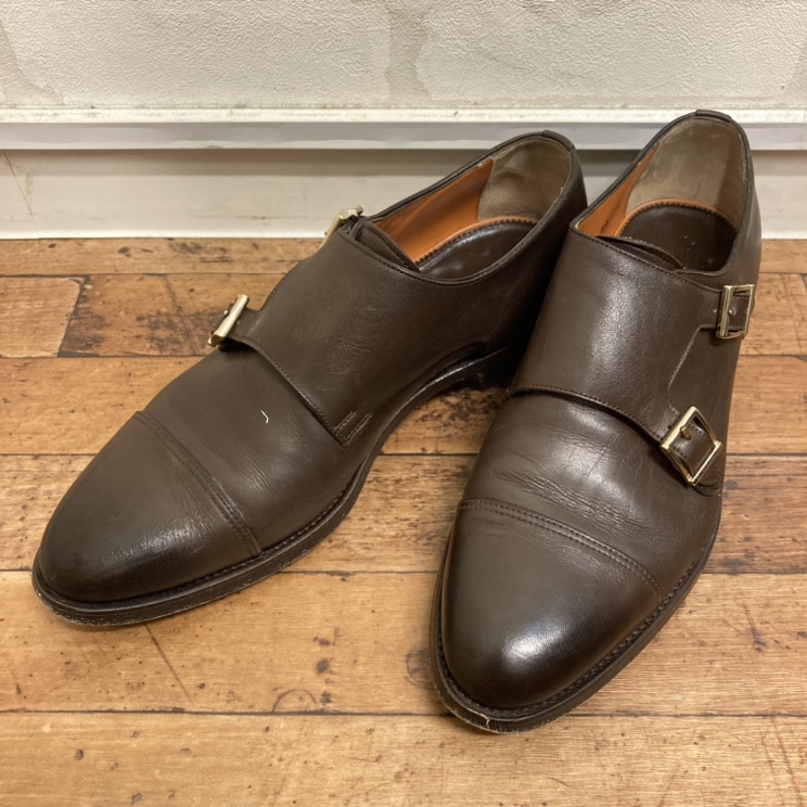 Santoni サントーニ モンクストラップ レザーシューズ ゴールド