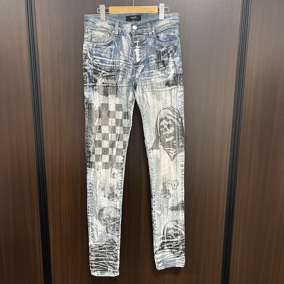 アミリの×WesLang ブルー Sketch Printed Skinny Jeansの買取実績です。