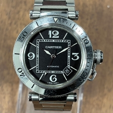 心斎橋店の出張買取で、カルティエの自動巻き時計の、パシャシータイマー（W31077M7）を買取しました。状態は目立つ傷、汚れ、使用感のある中古品です。