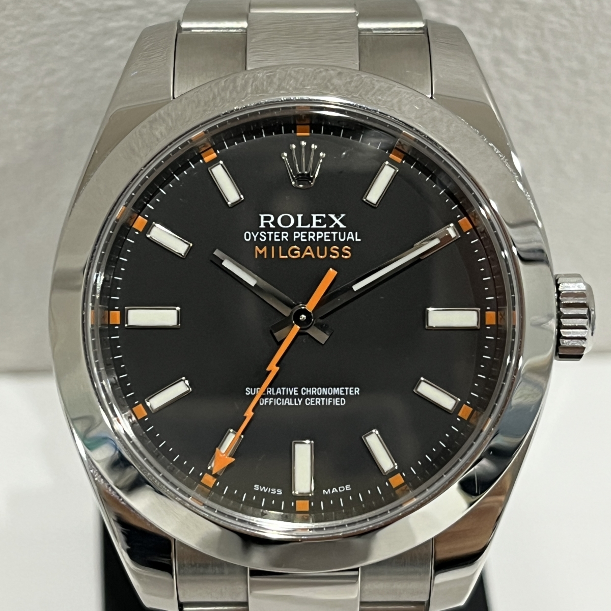 ロレックスのミルガウス 自動巻き時計 黒文字盤 SS素材 116400 M番の買取実績です。