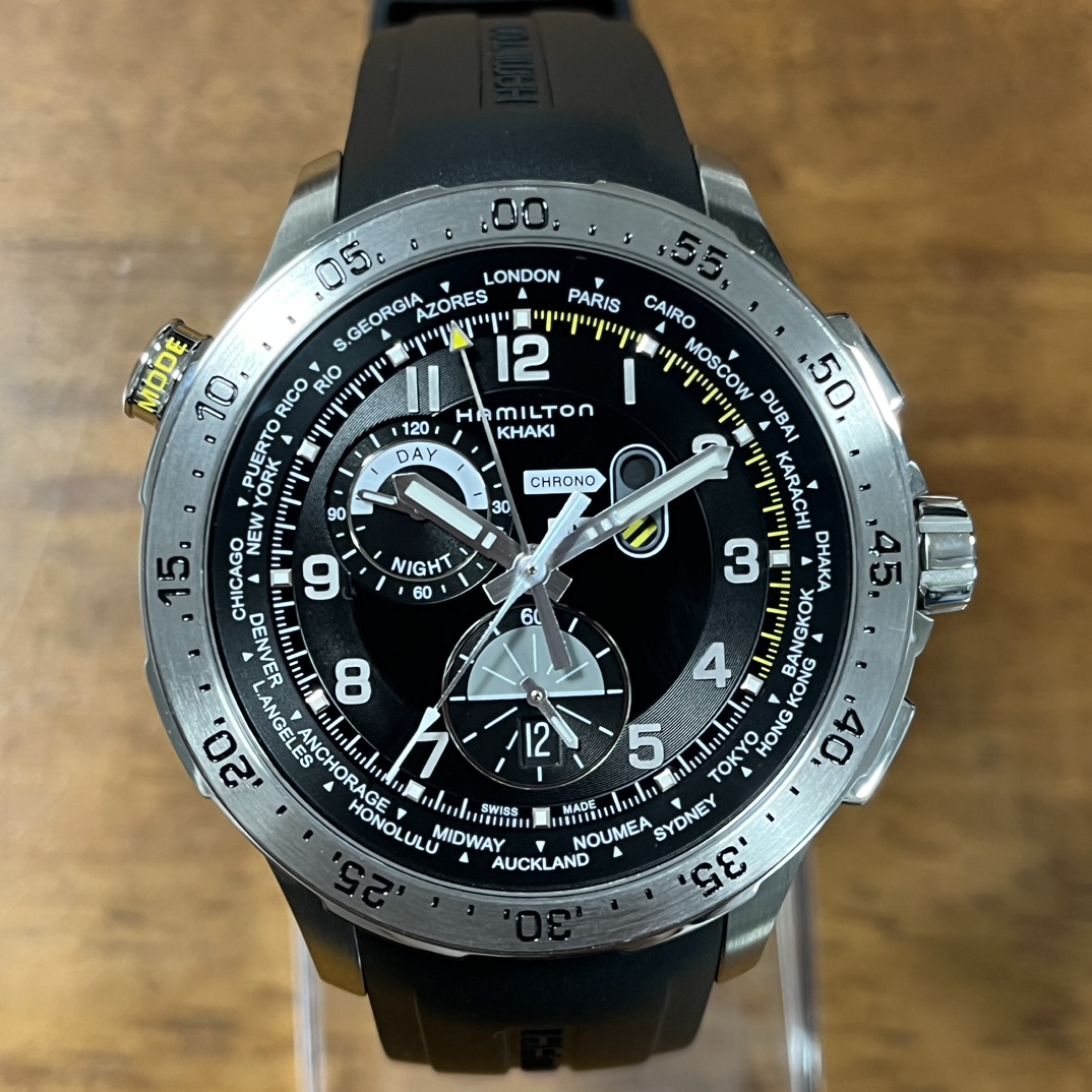 ハミルトンのH767140 カーキ アビエーション ワールドタイマークロノ クオーツ時計の買取実績です。