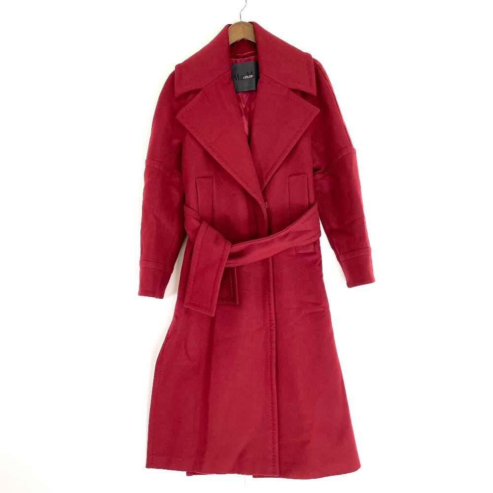 MaxMara 赤いロングコート ウエストベルト付き MaxMara 赤いロングコート ウエストベルト付き