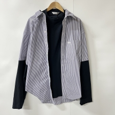 浜松入野店で、バレンシアガのブルー×ホワイトのストライプのオープンカラーシャツ、BB ICON TROMPE LOEILを買取ました。状態は未使用品です。