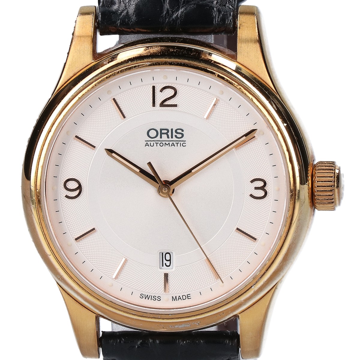 オリスの7594 クラシックデイト シースルーバック自動巻き腕時計の買取実績です。