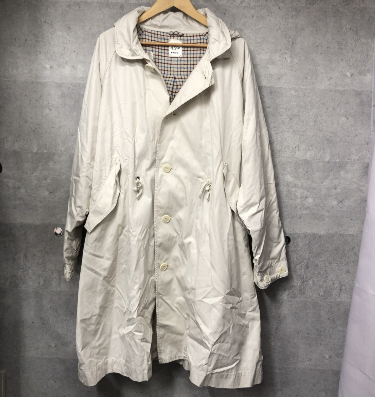 45R 高密度ギャバの908モッズ ステンカラー コート オフホワイト　フード 45R 薄高密度ギャバの908モッズステンカラーコート