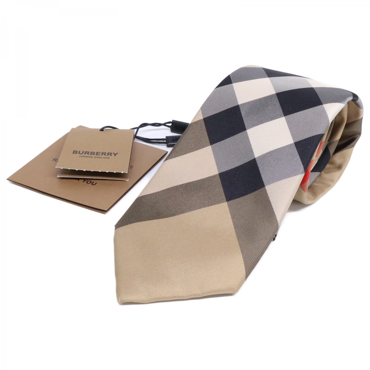 バーバリー 高級シルクネクタイ ノバチェック ベージュ 7EB3352A-95C6-4726-B0DD-