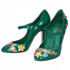 ドルチェ&ガッバーナ 0194 グリーン パテント フラワーパッチヒールパンプス 買取実績です。