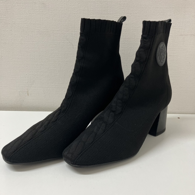 【美品】エルメス ショートブーツ ニット 黒 6cm ヴォルヴェール 60 現行 HERMES エルメス ブーツ ショートブーツ ヴォルヴェール60 黒