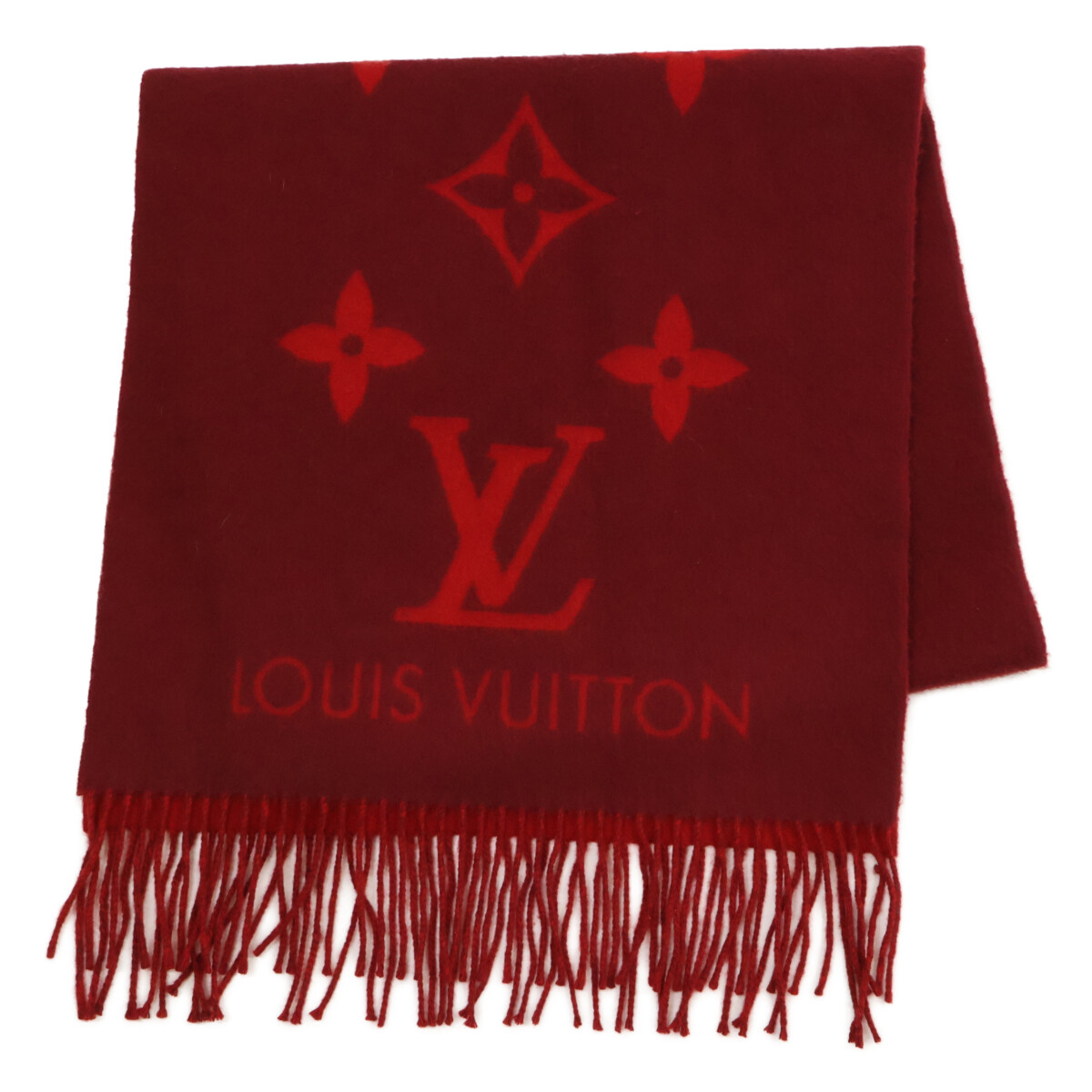 【即日発送】未使用 ヴィトン マフラー レイキャビック カシミヤ M75505 ルイヴィトンを大阪心斎橋で買取。レッドでカシミヤ100％の