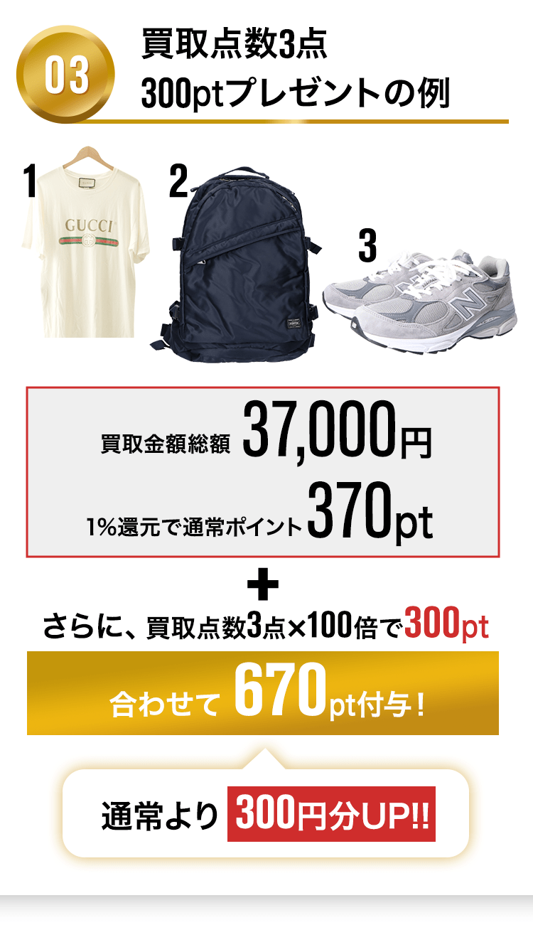 300ptプレゼントの例 計5点買取金額総額37,000円370ポイント付与