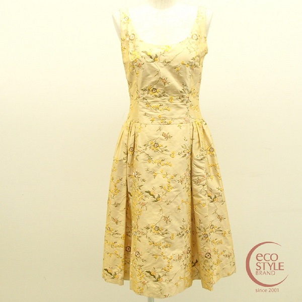 18974 フラワー刺繍 シルクドレス