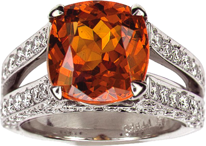 pt950 マンダリンオレンジガーネット3.7ct メレダイヤモンド0.53ct リングの買取強化例です。