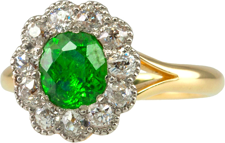 750YG グリーングロシュライトガーネット1.2ct ダイヤ1.2ct ダイヤ付きリングの買取強化例です。