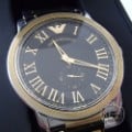 EMPORIO ARMANIエンポリオアルマーニ AR0466 シルバー×ゴールド コンビ スモールセコンド ラウンド クオーツ腕時計の買取実績です。