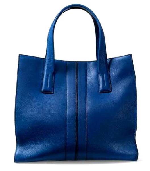 TOD'S ブルー ダブルストライプ カーフレザー トートバッグ 良品の買取強化例です。